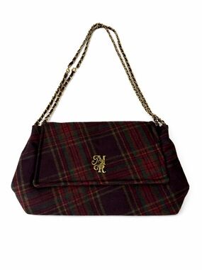 Y2K Tartan Plaid Shoulder Bag Gold Chain Dark Academia Preppy Clutch Purse